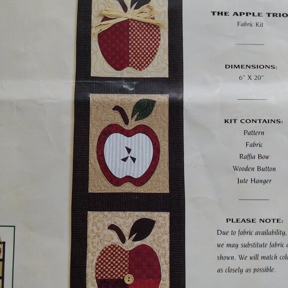 Vintage Apple Wallhanging Kit Fabric Applique 6" x 20" Retro Country Kitchen Dec - Picture 8 of 9